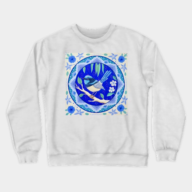 Blue Fairy Wren Mandala Crewneck Sweatshirt by SoozieWray